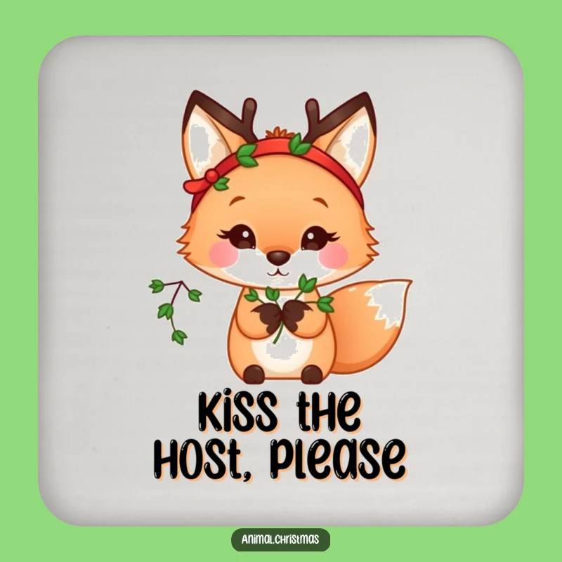 Funny Kawaii Fox Mistletoe Coaster Set: Festive Protection with a Wink