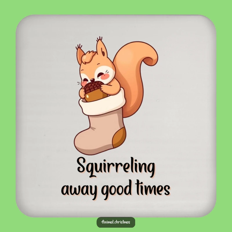 Funny Kawaii Squirrel Drink Coasters: Acorn Stocking - Set of Funny Gifts