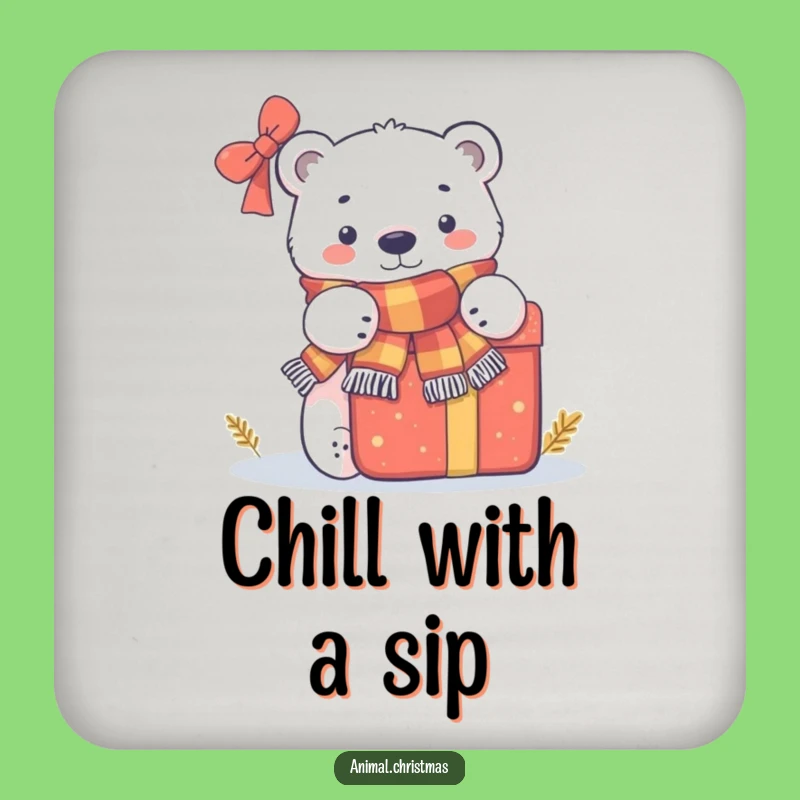 Funny Polar Bear Present Coasters: Protect Surfaces with Winter Whimsy and Humor