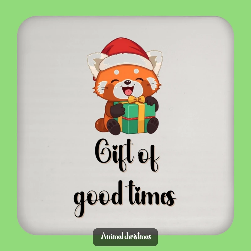 Funny Red Panda Santa Coasters: Joyful Unwrapping, Protect Surfaces Gift