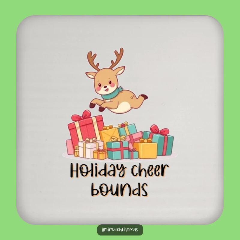 Funny Reindeer Coaster Set: Protect Surfaces with Hilarious Leaping Holiday Design, Perfect Gift