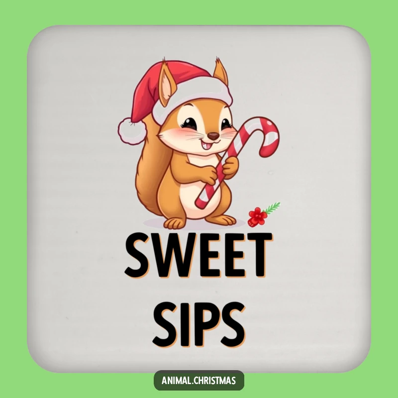 Funny Squirrel Candy Cane Coaster - Festive Protection & Sweet Humor