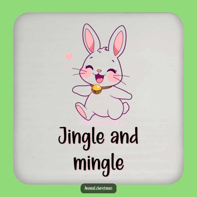 Funny Coaster Excited Bunny Jingle Bells Holiday Drinks