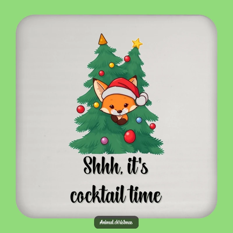 Funny Fox Coasters - Santa Hat Christmas Peek Protection
