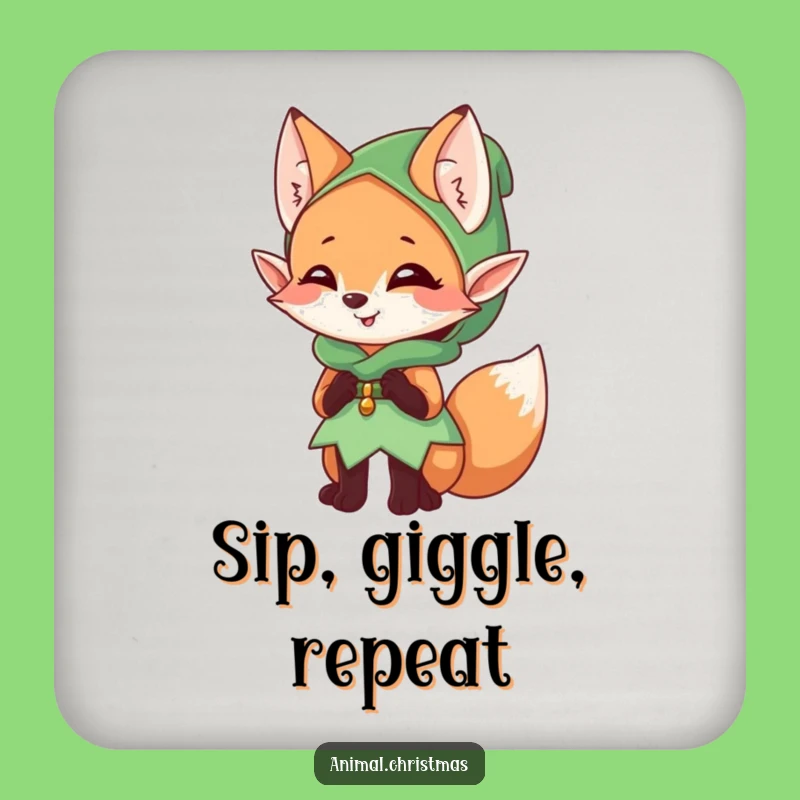 Funny Elf Fox Drink Coaster: Protect Surfaces with Mischievous Charm