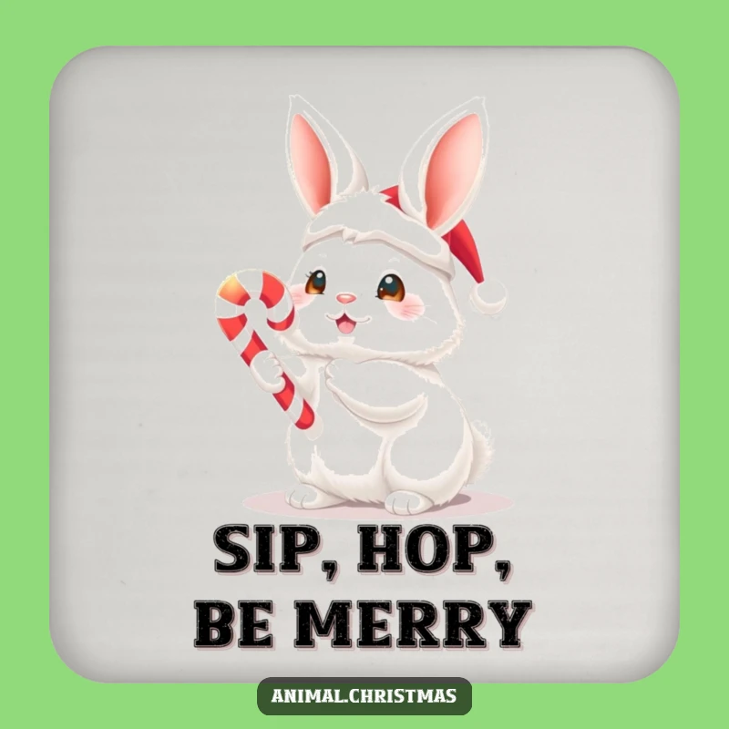 Funny Bunny With Candy Cane Coaster - Festive Holiday Table Protection