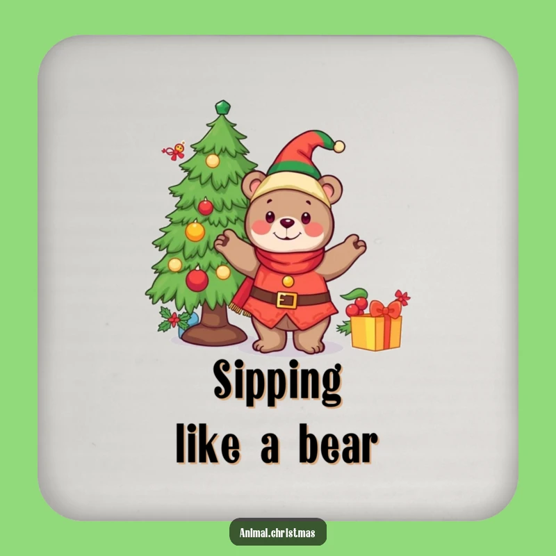 Funny Coaster Cheerful Bear Elf Christmas Decor