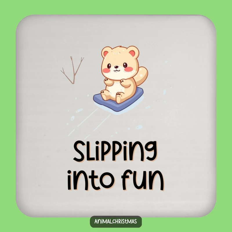 Funny Animal Snow Slide Drink Coaster: Protect Surfaces with Hilarious Winter Style, a Fun Gift!