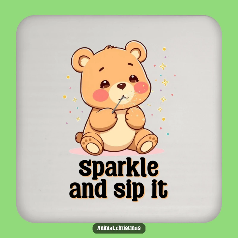 Funny Kawaii Bear Drink Coasters: Confetti Celebration - Set of Funny Gifts
