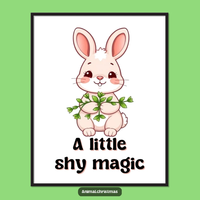 Funny Kawaii Bunny Poster: Mistletoe Shy Smile - Romantic Funny Gift Art