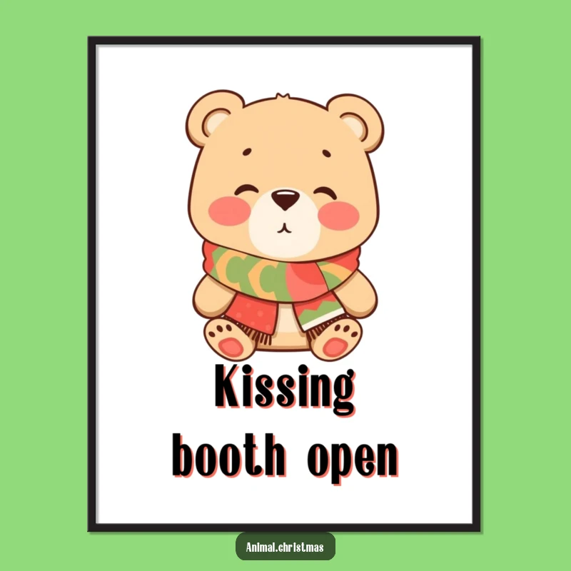 Funny Bear Kiss Poster - Festive Scarf Wall Art Spreading Love & Humor