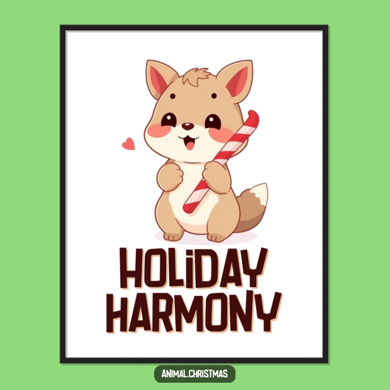 Funny Caroling Animal Candy Cane Poster, Festive Music Wall Art