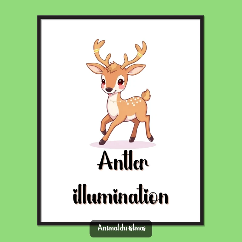 Funny Deer Christmas Poster: Twinkling Lights Antlers, Festive Wall Art Gift