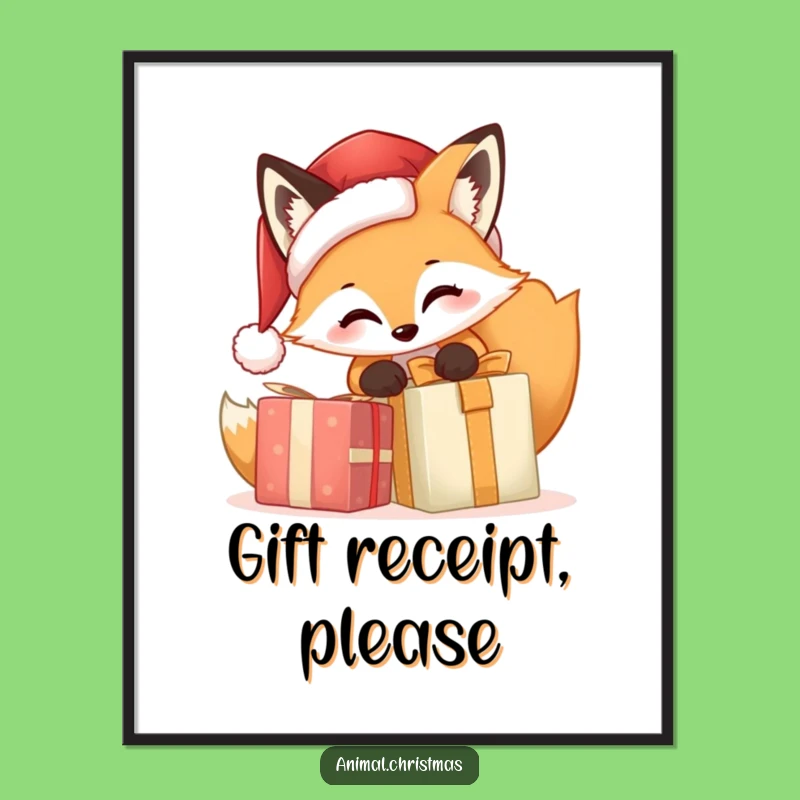Funny Fox Santa Poster - Festive Christmas Gift Opening Wall Art Decor