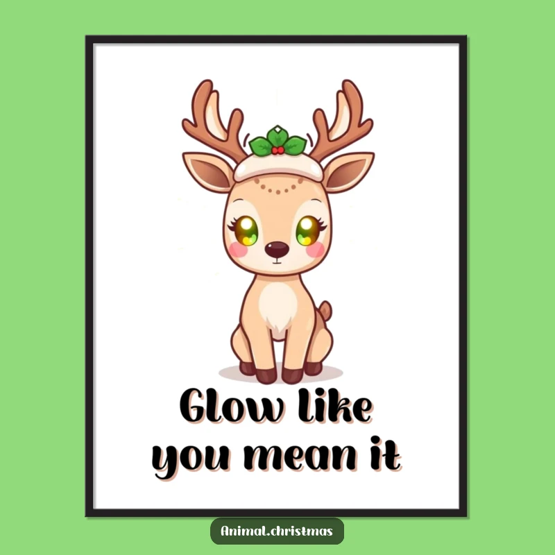 Funny Kawaii Deer Poster: Glowing Eyes, Holiday Cheer - Festive Funny Gift Art