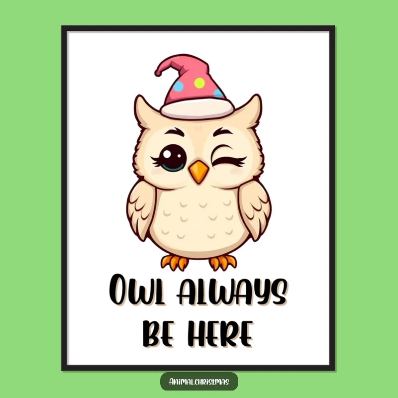 Funny Kawaii Owl Festive Hat Poster: Festive Cheer and Amused Smiles