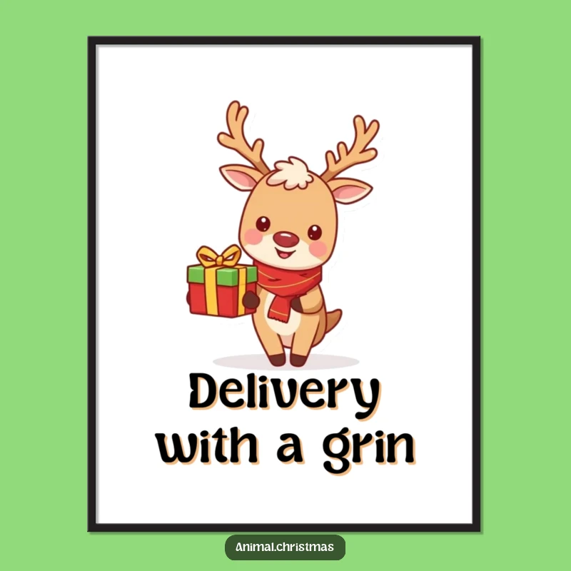 Funny Reindeer Poster - Cheerful Gift Delivery Art for Festive Walls