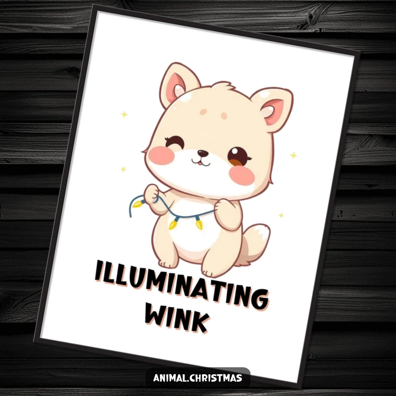 Funny Poster: A winking animal holds a string of twinkling lights, creating a captivating and humorous holiday scene.