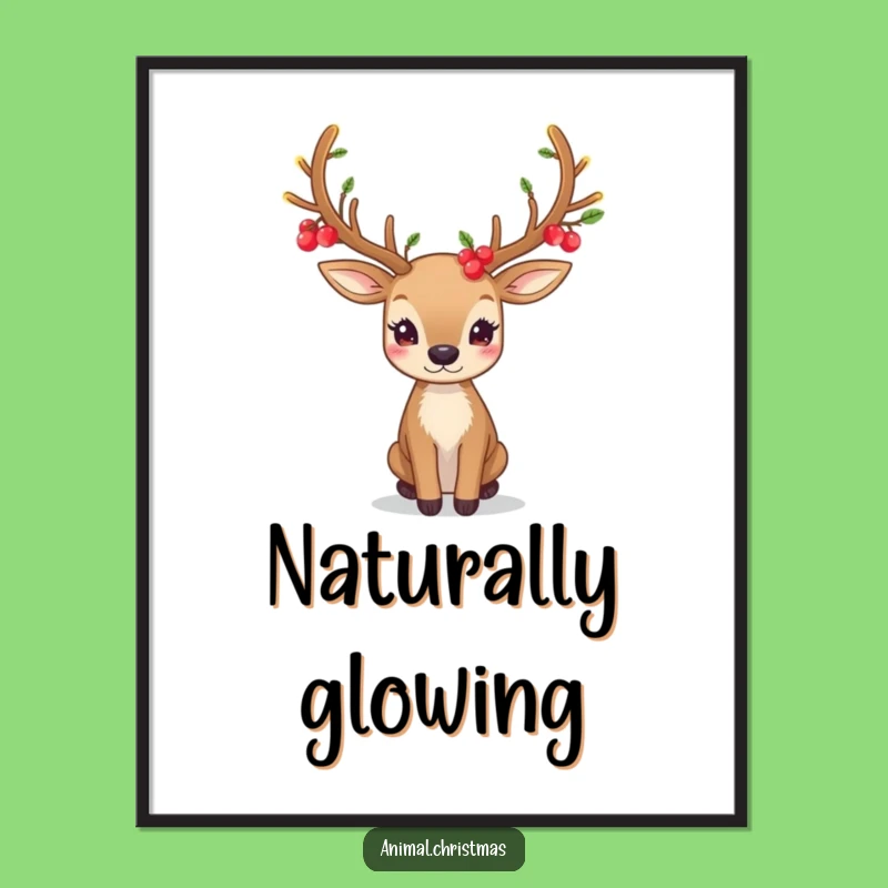 Festive Deer Antlers Poster: Glowing Berries Art, Perfect Funny Gift