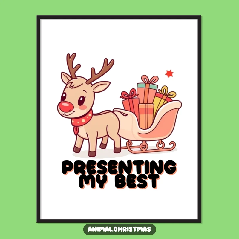 Funny Reindeer Sleigh Poster: Festive Holiday Art for a Humorous, Cheerful Home