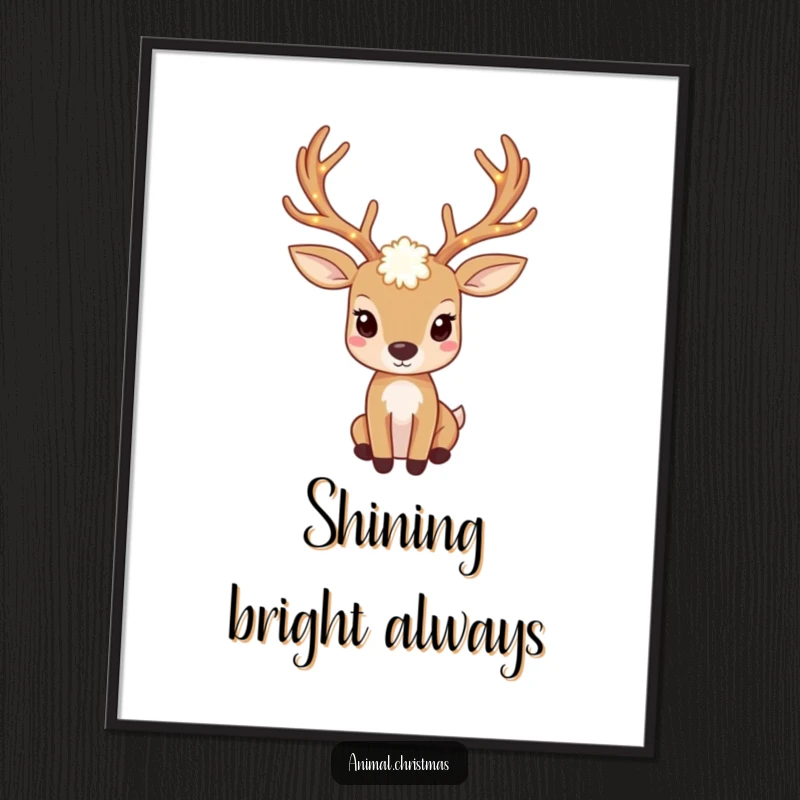 Funny deer poster with antlers adorned with twinkling lights, adding festive and magical decor.