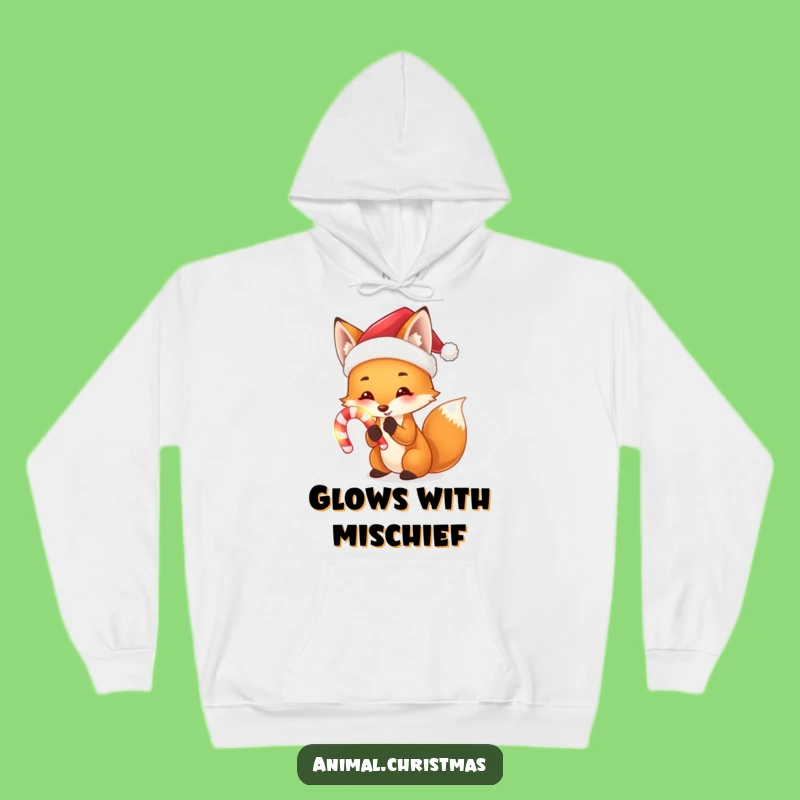 Cozy Funny Fox Santa Hoodie: Warm Festive Charm, Hilarious Glowing Candy Cane, Perfect Gift