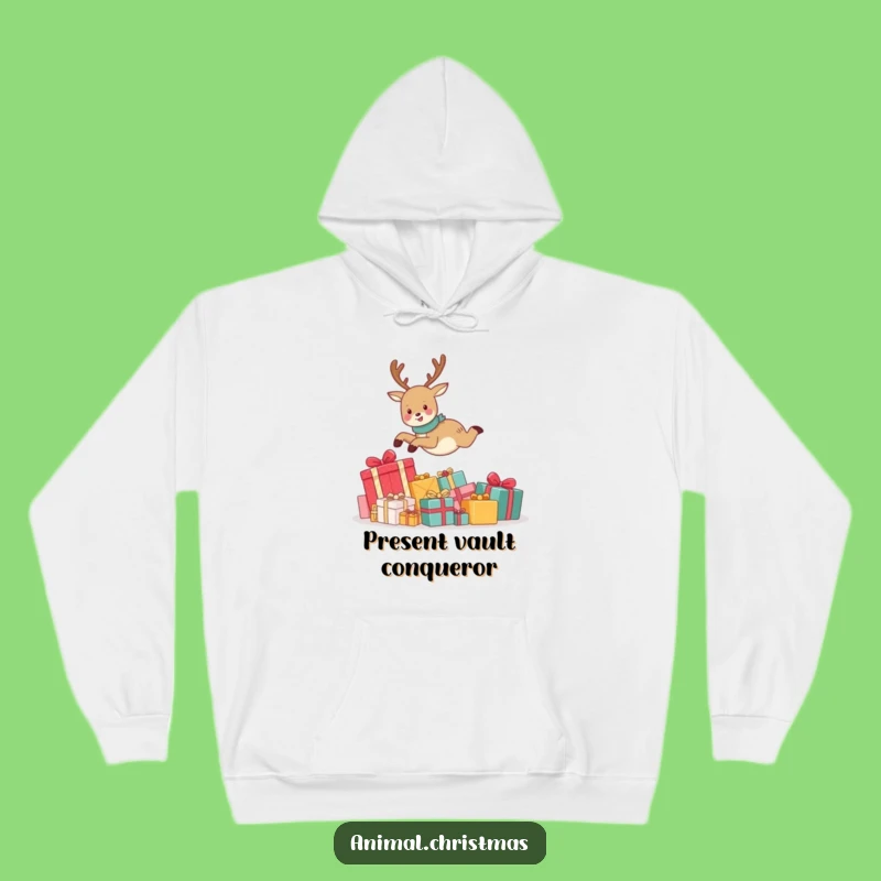 Cozy Funny Reindeer Hoodie: Warm Up with this Hilarious Christmas Leaping Design, Ultimate Gift