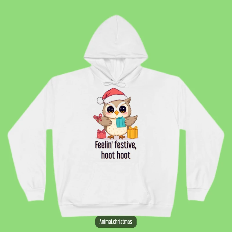 Cozy Funny Hoodie Cute Owl Santa Gift