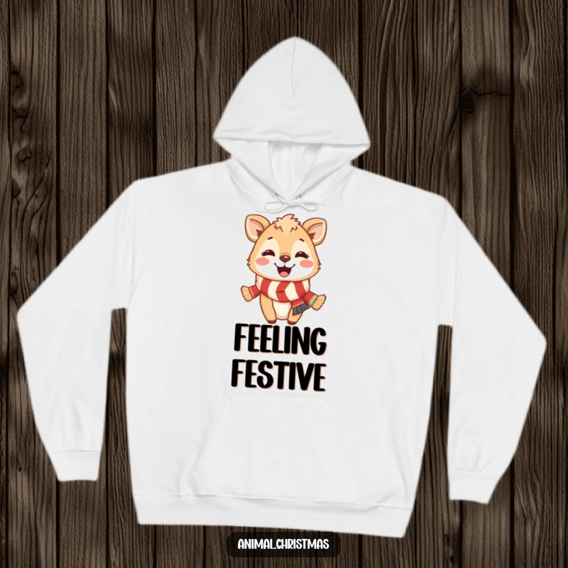 Funny Hoodie: A charming animal wearing a festive scarf beams with a wide smile, radiating warmth and holiday spirit.
