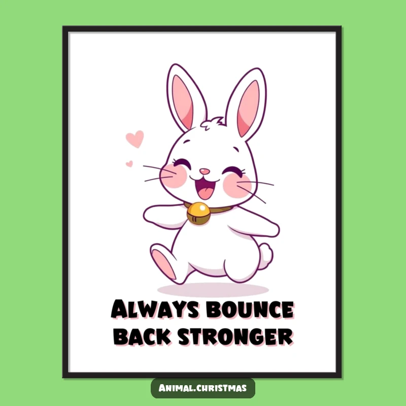 Funny Free Printable Wall Art: Bouncing Bunny With Jingle Bells, Downloadable Decor