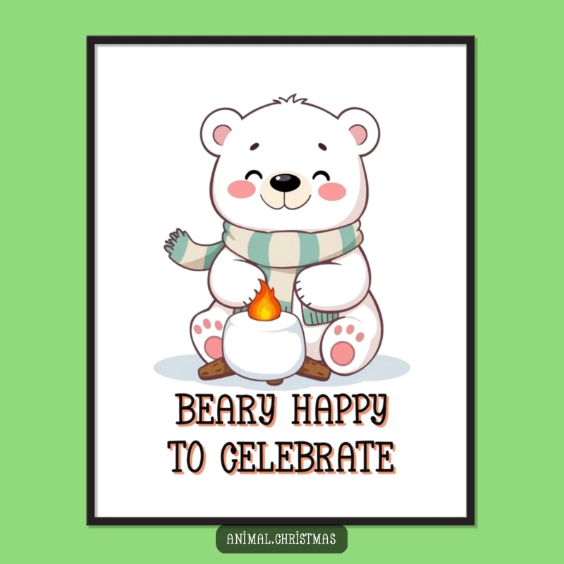 Funny Free Printable Wall Art: Polar Bear Marshmallow Roast Downloadable Cozy Decor