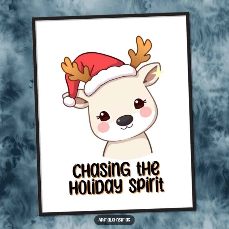 Funny Free Printable Wall Art: Animal with festive antlers curiously stares at a sparkling twinkling light, creating a magical mood.