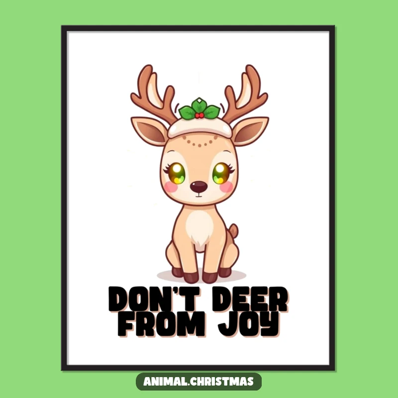 Free Printable Deer Wall Art: Kawaii Glowing Eyes Holiday Cheer Downloadable Decor