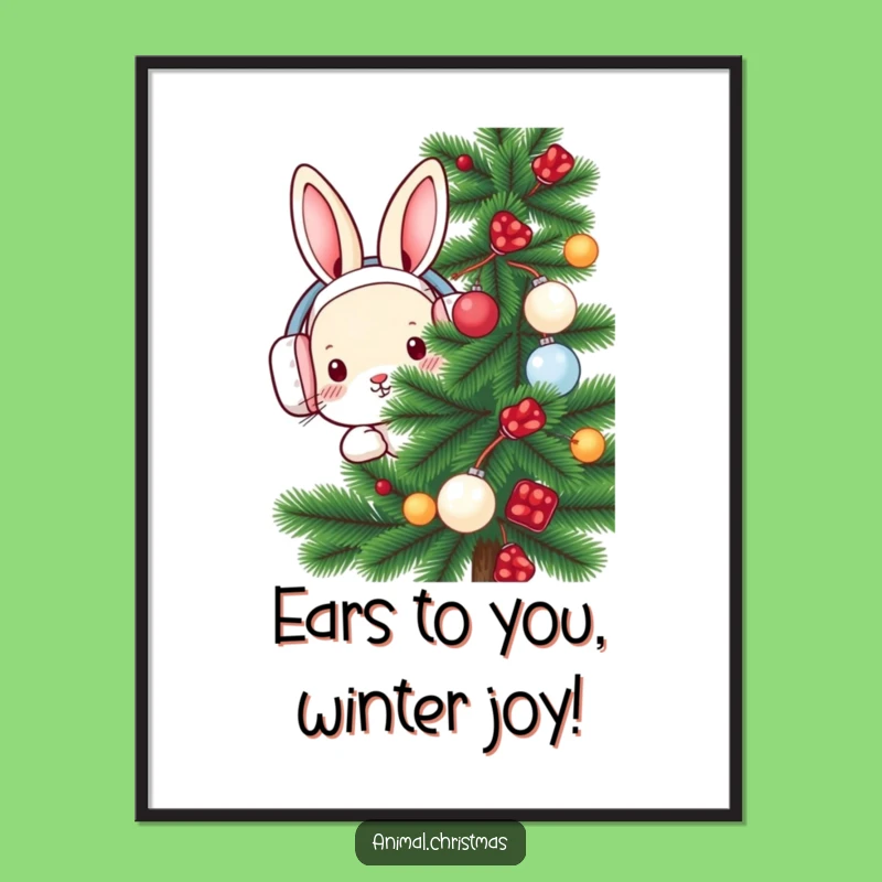 Funny Printable Wall Art: Cozy Rabbit Earmuffs - Winter Woodland Decor Gift