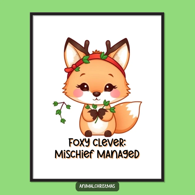 Free Printable Wall Art: Kawaii Fox With Mistletoe Adds Festive Fun!