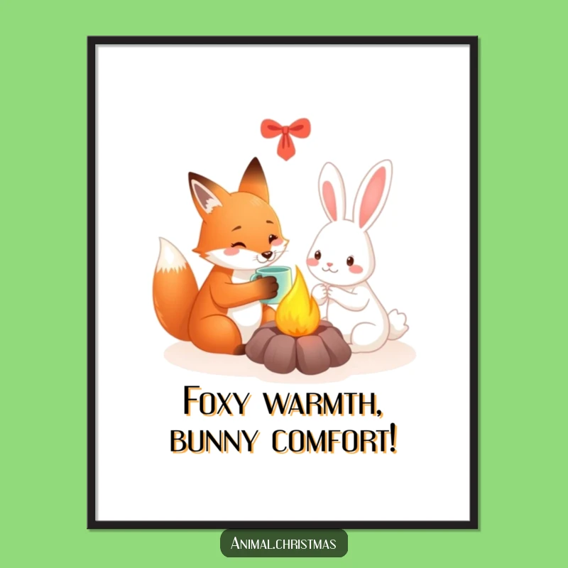 Funny Printable Wall Art: Fox Rabbit Fireside Friends - Cozy Downloadable Decor