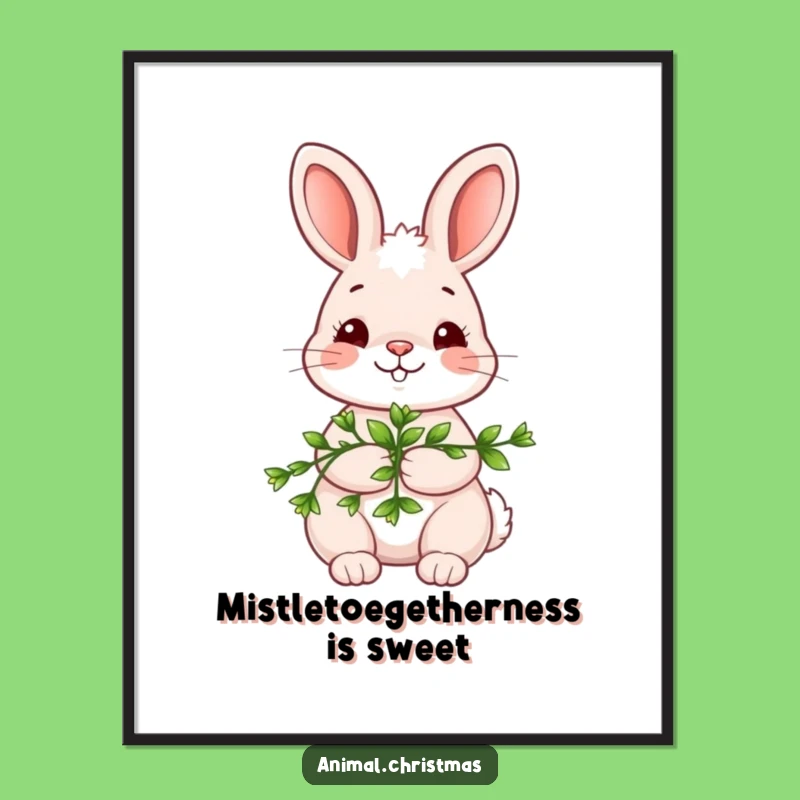 Free Printable Bunny Wall Art: Kawaii Mistletoe Shy Smile Downloadable Decor