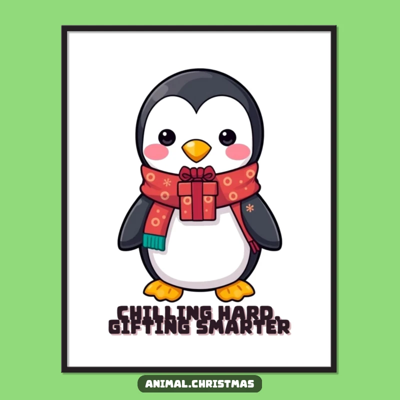 Free Printable Funny Penguin Wall Art: Festive Scarf Gift Downloadable Decor