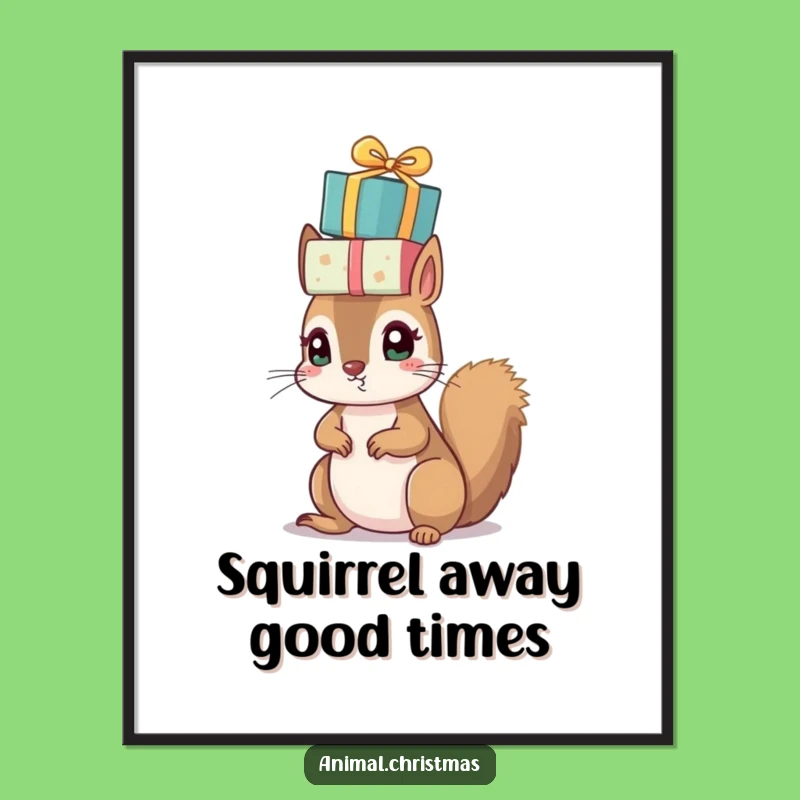 Funny Free Printable Squirrel Art: Present Pile Balancing Downloadable Decor!