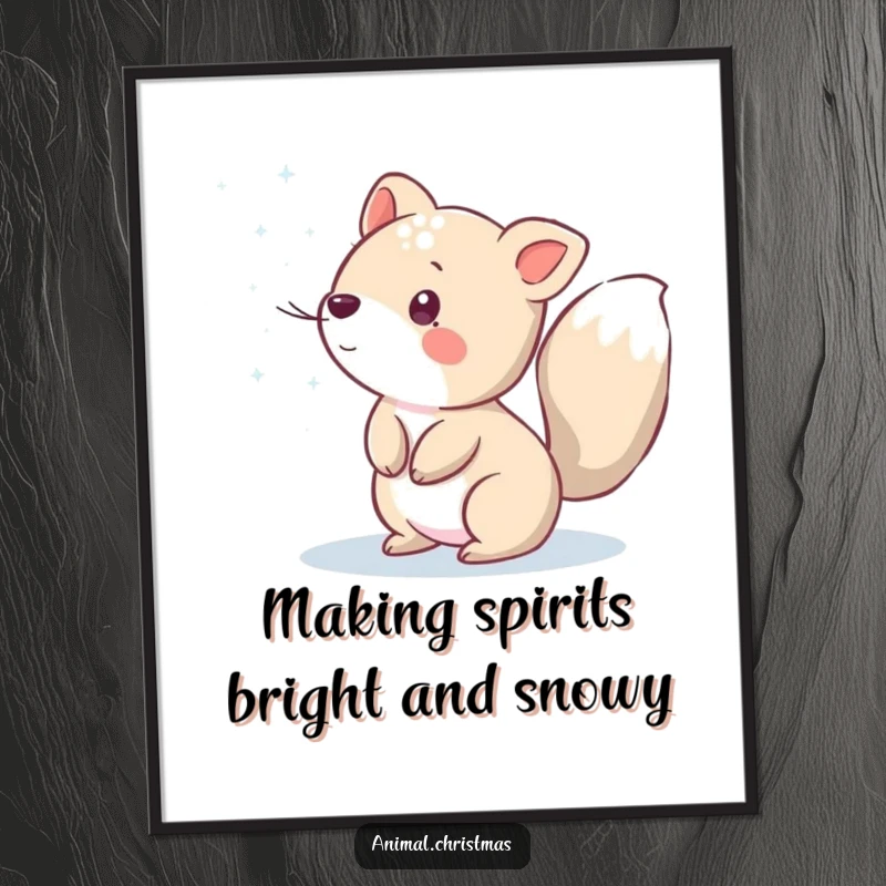 Funny Free Printable Wall Art: Cute animal playfully flicking its tail, scattering sparkling snow with a joyful look.