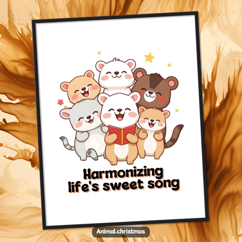 Funny Free Printable Wall Art: Group of happy animals joyfully singing carols, creating a festive atmosphere.