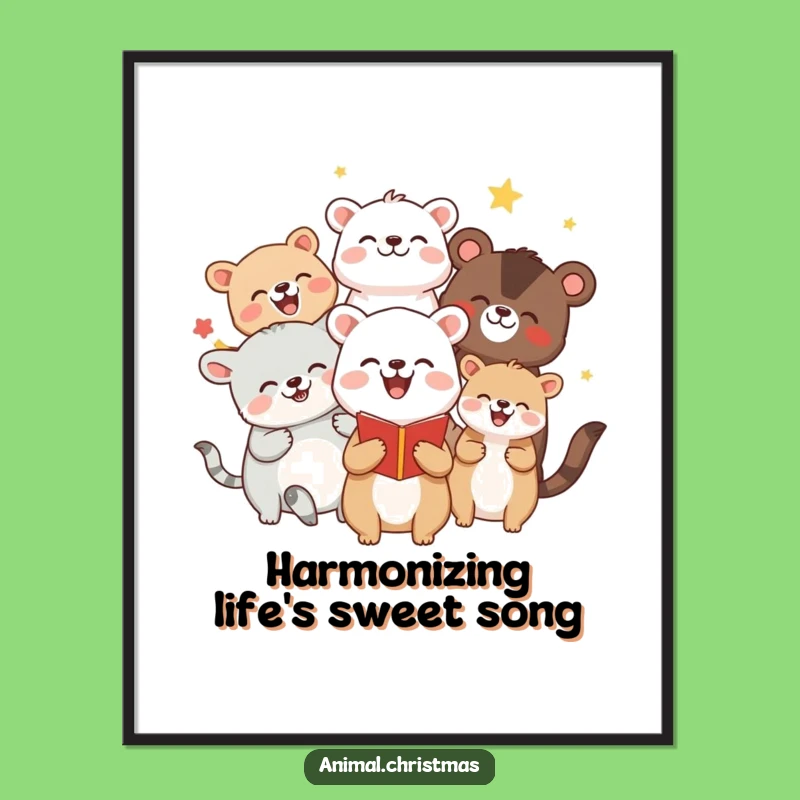 Funny Free Printable Wall Art: Caroling Animals Gathering Downloadable Decor