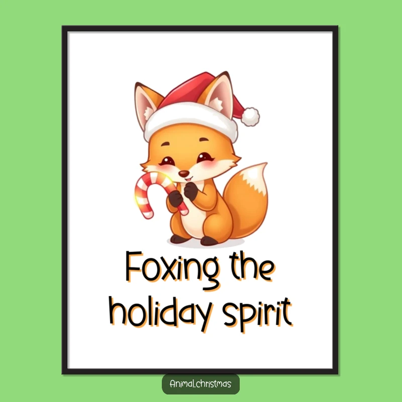 Funny Free Printable Wall Art: Festive Fox with Candy Cane, Humorous Downloadable Decor