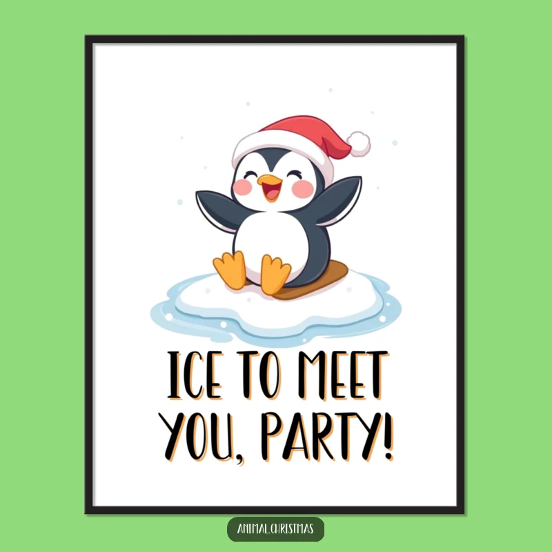 Funny Free Printable Wall Art: Penguin Santa Slide Downloadable Winter Decor