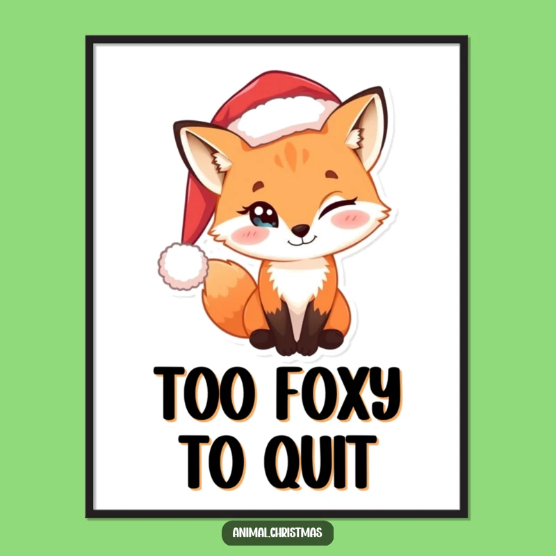 Funny Free Printable Wall Art: Sly Fox in Santa Hat, Twinkling Eye, Decor