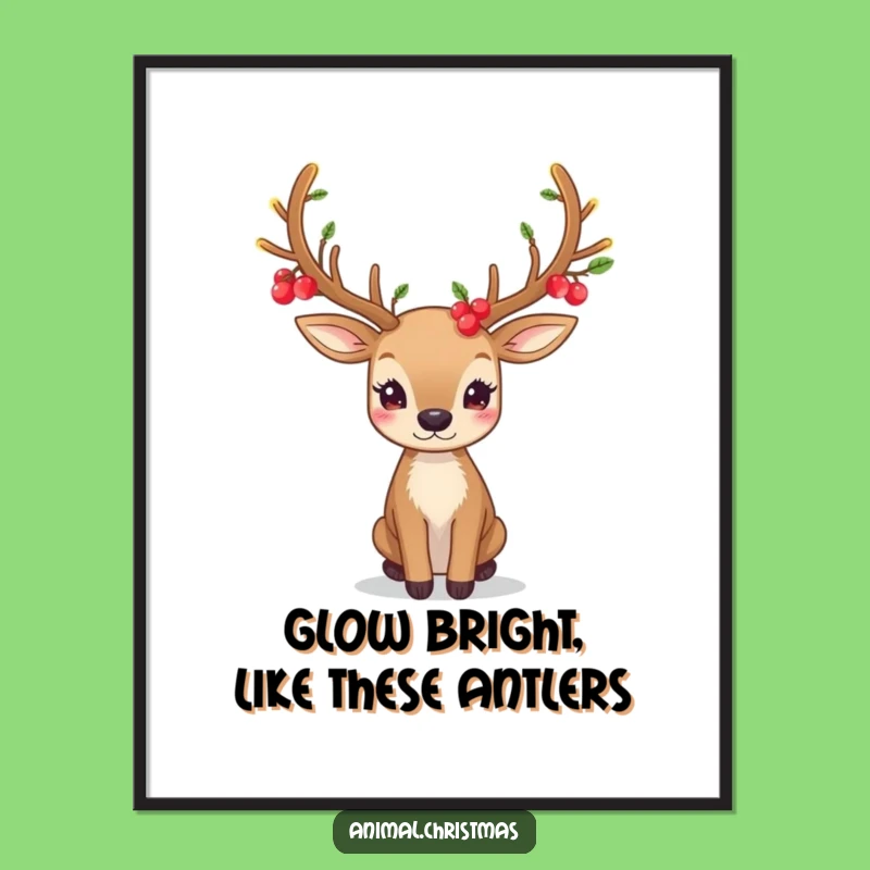 Free Printable Wall Art: Festive Deer with Glowing Antlers, Downloadable Decor