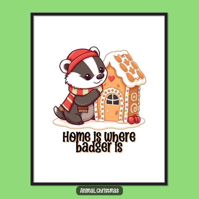 Free Printable Wall Art: Festive Badger Decorating Art - Downloadable Funny Decor Gift