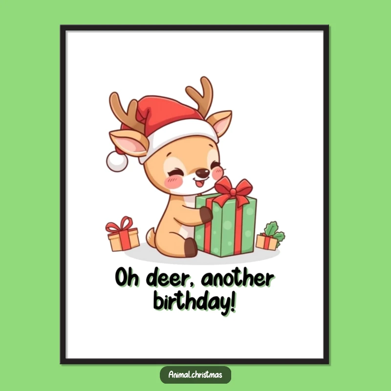 Funny Free Printable Wall Art: Deer Unwrapping Gift DIY Downloadable Decor