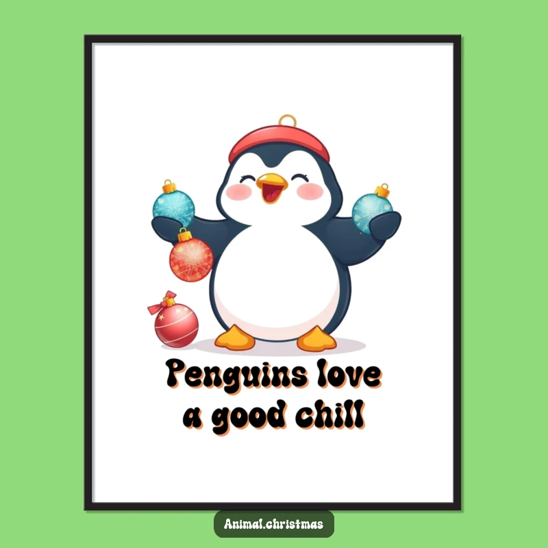 Funny Free Printable Penguin Art: Juggling Baubles Downloadable Decor!