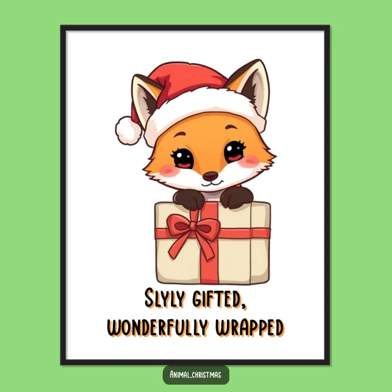 Free Printable Funny Fox Wall Art: Santa Hat Peek Downloadable Decor